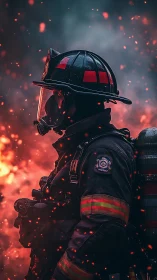 Firefighter in Blazing Inferno: Dramatic Cinematic Portrait.