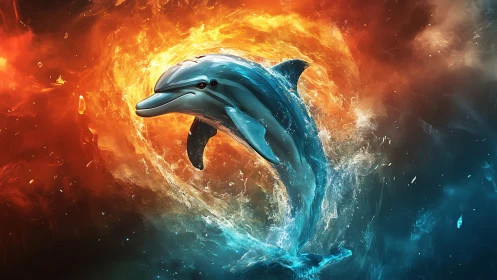 Elemental dolphin vortex in high-contrast digital painting.