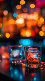 Whiskey Night: Urban Elegance with Neon Bokeh Lights
