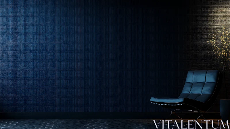 Midnight lounge chair waits under a quiet halo of light