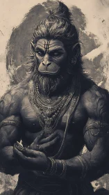 Serene monkey warrior sage wrapped in sacred adornments.