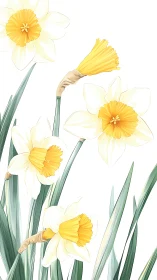 Daffodil Arrangement: Spring Blooms in Soft Botanical Rendering.