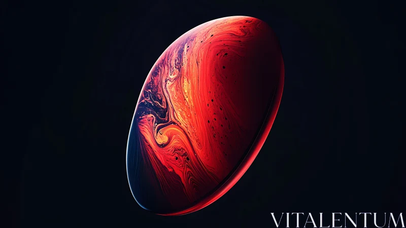 Swirling red orbital shape glows against a deep void