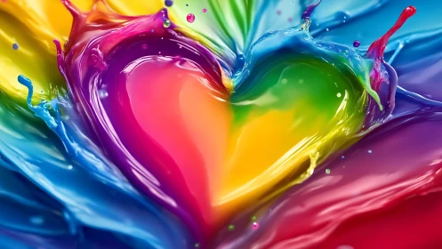Vibrant liquid heart formed by swirling rainbow colors.