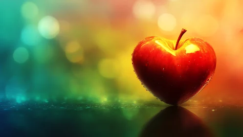 Crimson Sphere Glowing Through Rainbow Dreamscape.