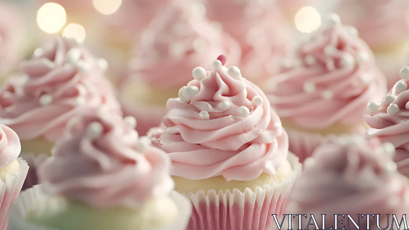 Delicate Cloud Puffs: Pink Frosted Cupcake Celebration.