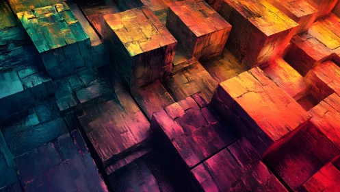 Vivid Abstract 3D Cubes in Gradient Colors, Digital Art Style.