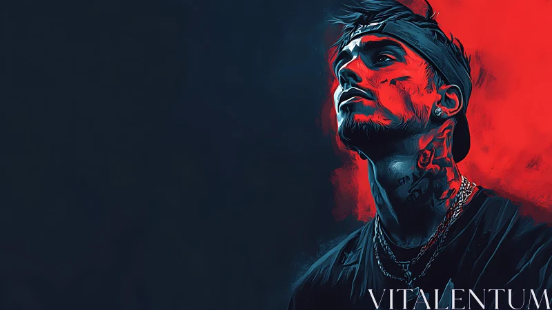 Neon-lit rebel in red and teal, carved from electric shadow.