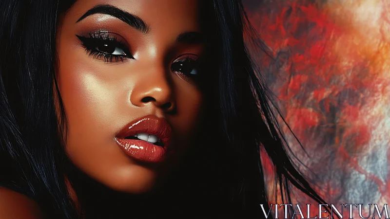 Digital portrait of woman with glossy lips against abstract.