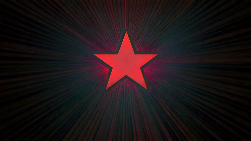 Radiant red star bursting through dark radial streaks.