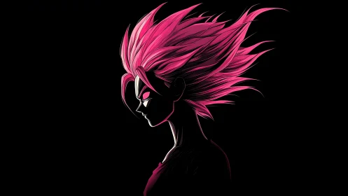 Anime profile silhouette with neon magenta spiked hair detail.