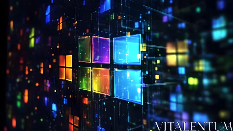 Digital Windows Logo in Futuristic Neon Abstract Style.