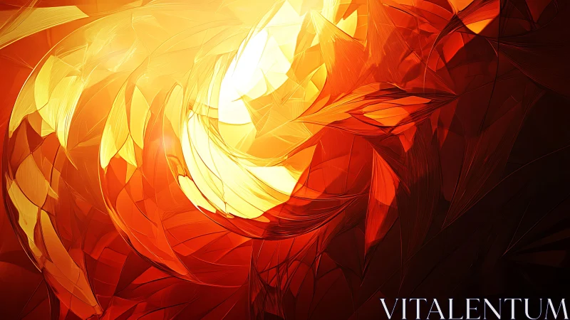 Fiery Abstract Swirl in Bright Yellow and Red Digital Art.