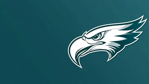 Stylized white eagle head logo on teal background.