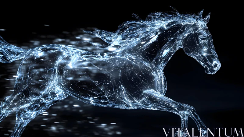 Digital luminous horse in motion, futuristic sci-fi art style.