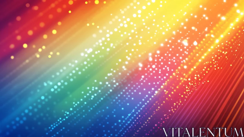 Diagonal multicolor light streaks with bokeh particle field.