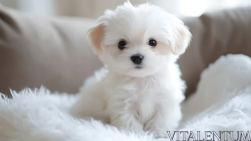 Snowfluff puppy quietly conquers the coziest white kingdom