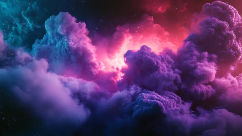 Radiant nebula clouds glow in vivid pink and teal light