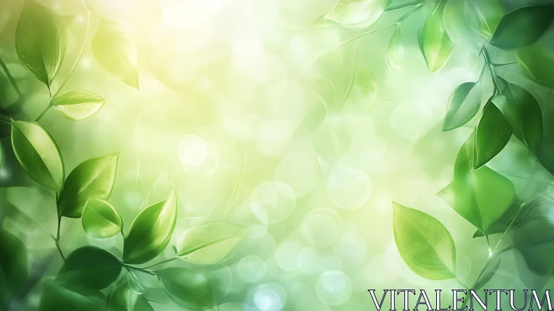 Lush green leaves against glowing soft bokeh light field.