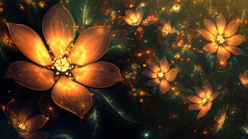 Starlit Ember Blossoms drifting through a cosmic garden.