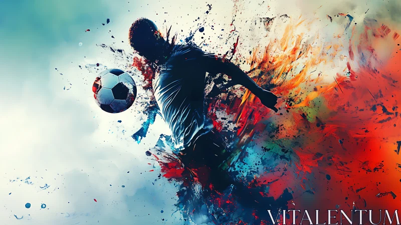 Dynamic soccer striker in explosive abstract color motion.