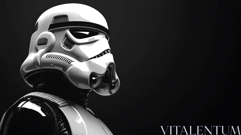 Stormtrooper helmet glows against a stark black void.