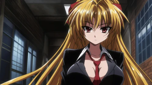 Scarlet-eyed school queen storms the shadowed hallway