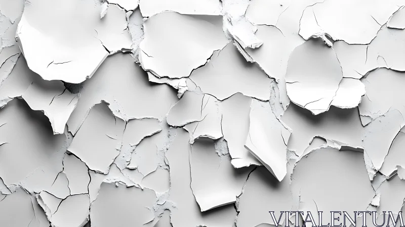 Cracked white surface forms irregular overlapping plate-like segments