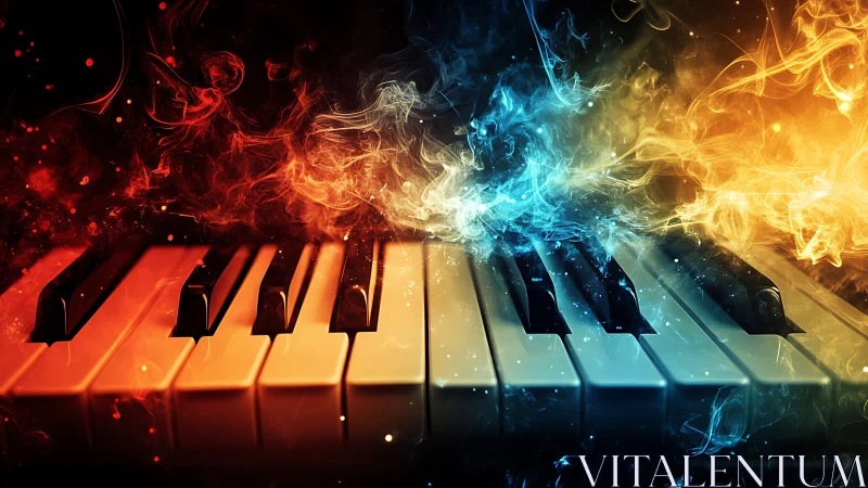 Piano keys channel fire and ice energy in vivid contrast