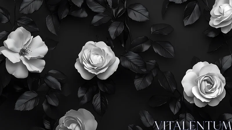 Elegant White Roses Dance Among Dark Shadows