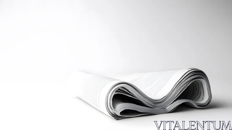 Folded newspaper on white background in minimalist style.
