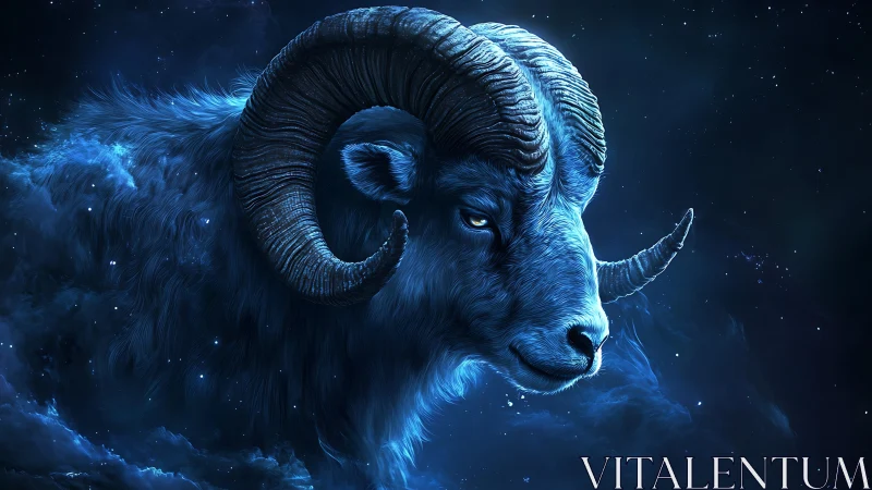Celestial ram drifting through quiet starlit midnight skies.