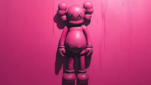 Monochrome vinyl-style figure under saturated magenta wash.