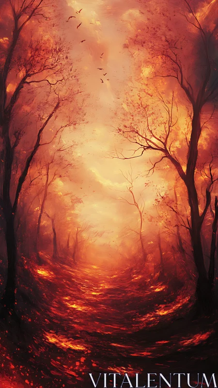 Forest path illuminated by intense thermal gradient and atmospheric light