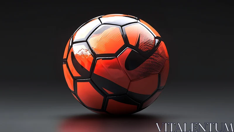 Orange and black Nike soccer ball on dark studio background.