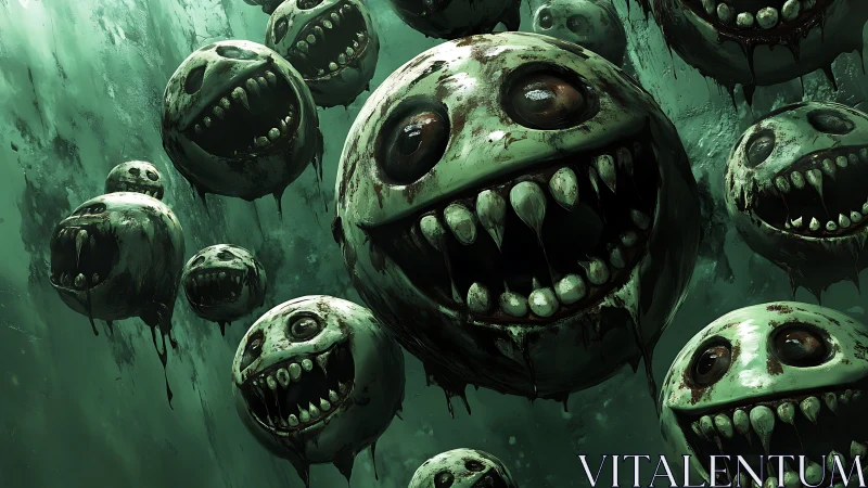 Grinning nightmare orbs drifting through dark green depths.