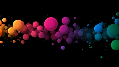 Vibrant 3D color spheres form horizontal abstract spectrum