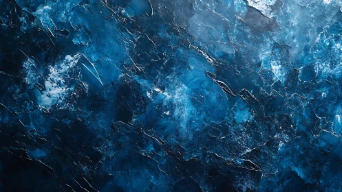 Abstract blue textured painting with icy finish and bold strokes.