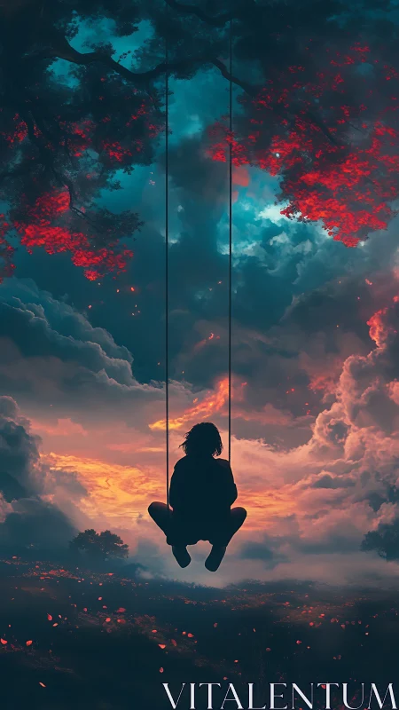 Dreamy twilight swing drifting above a glowing sky.