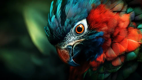Vivid Macaw Portrait in Hyperrealistic Close-Up Photography.