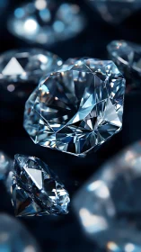 Gleaming cut diamonds sparkle softly against midnight blue light