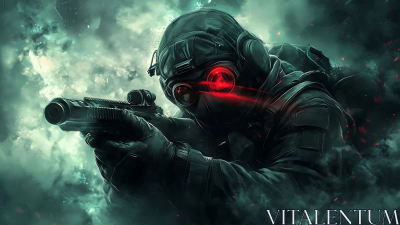 Laser-eyed night striker hunts through stormlit emerald smoke