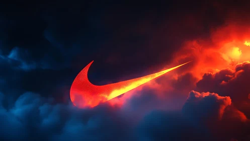 Glowing swoosh logo rendered in vivid red clouds and smoke
