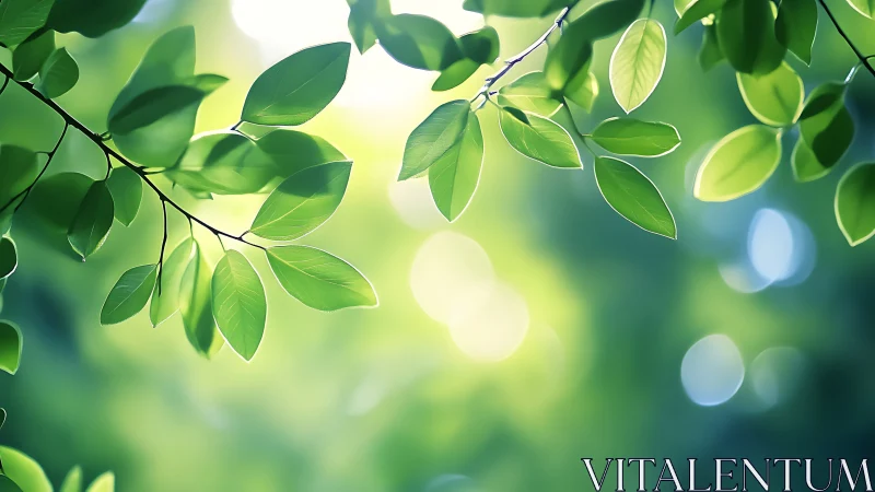 Sunlit Green Leaves with Soft Bokeh in Nature Photography.