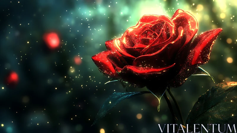 Luminous Red Rose in Bokeh Light Field.