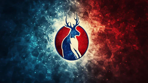 Majestic Stag Symbol in Blue and Red Light.