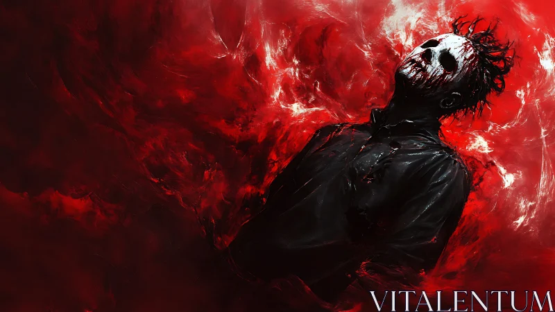 Masked horror figure in black coat against red vortex