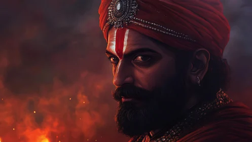 Cinematic warrior portrait with embers and ritual markings.