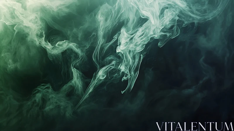 Green tinted smoke plumes curl over dark background space