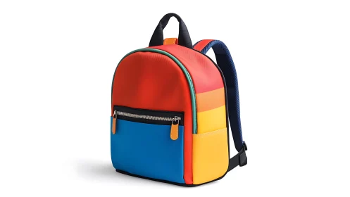Chromatic block backpack in minimalist studio product shot.